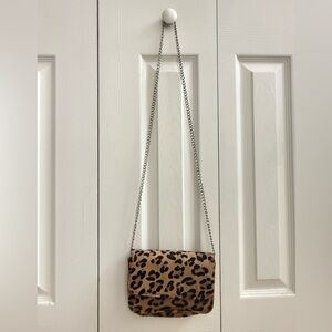 Steve Madden Leopard Print Silver Chain Shoulder Bag Calf Hair Crossbody